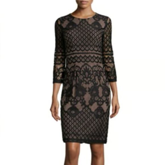 Erin Fetherston Black Lace Cocktail Dress 3/4 Sleeve Sheath Sz 8 - Picture 1 of 11